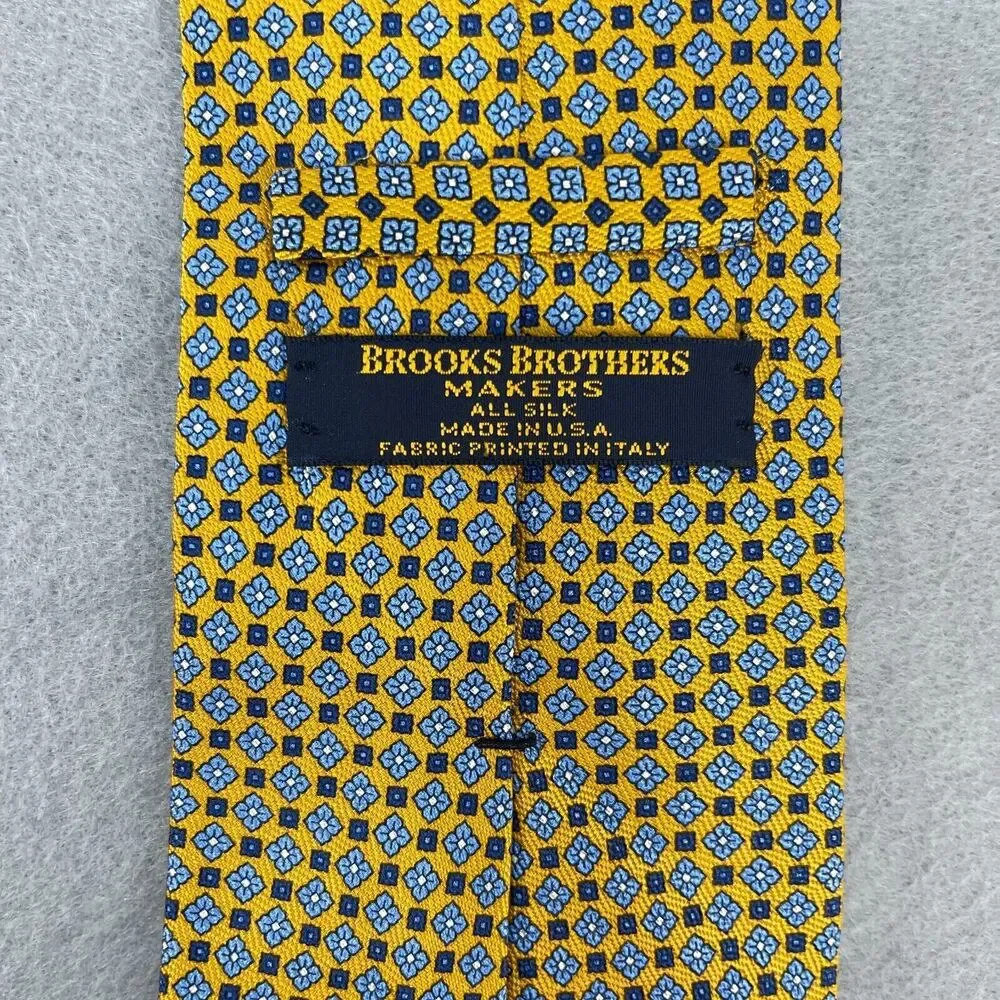 Brooks Brothers Tie Mens Yellow Blue Novelty‎ Necktie 100% Silk